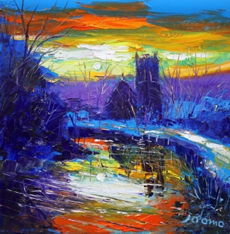 Ruchill Church reflections Forth and Clyde Canal 12x12